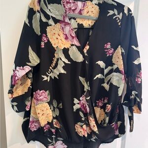 Floral Black Wrap Top